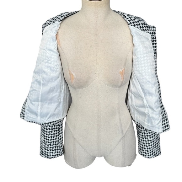 Alessandra Rich Cropped Embellished Sequin Houndstooth Jacket Black & White - Picture 11 of 17